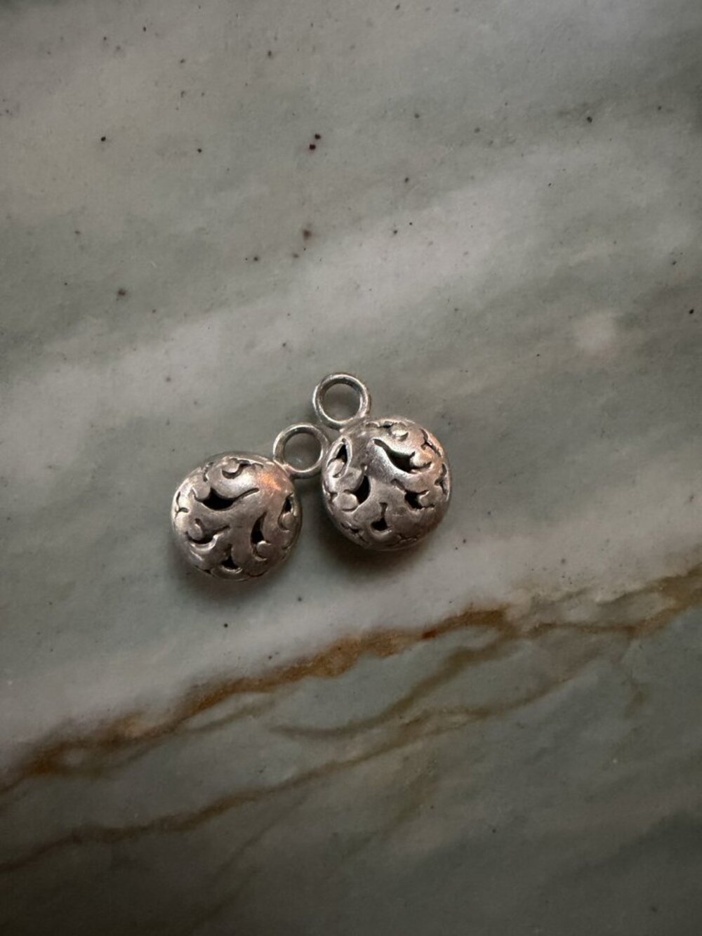 Lois Hill Sterling Silver Filigree Scroll Orb Charms Pair of 2 Cut Out Sphere